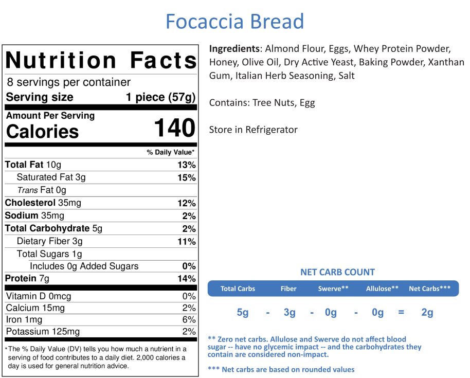 Gourmet Artisan Focaccia Bread -- 2 Pack (8x8 Squares)