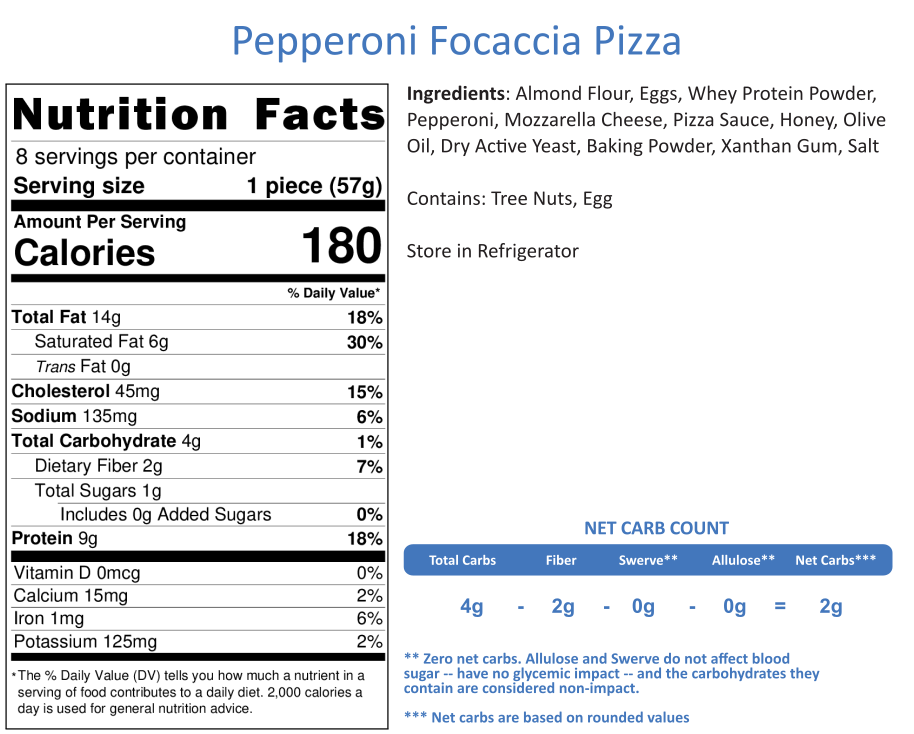TRUE KETO Pepperoni Sicilian Style Pizza -- 8x8 Square