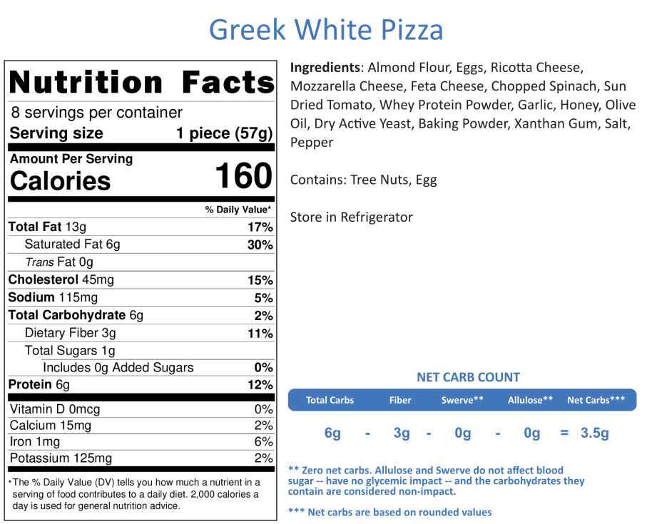 TRUE KETO Greek Pizza -- 8x8 Square