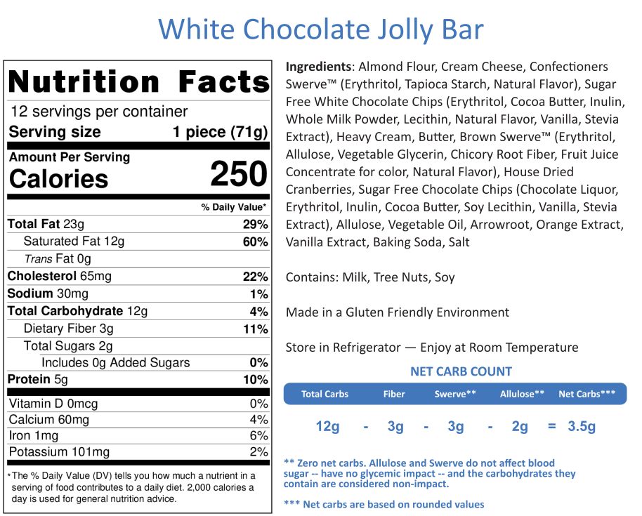 White Chocolate Cream Cheese Cranberry Jolly Bar -- 10"