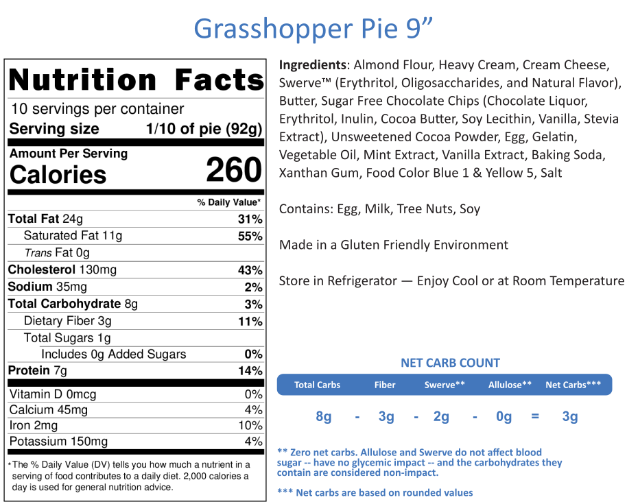 Grasshopper Pie  9" -- Delicious & Refreshing