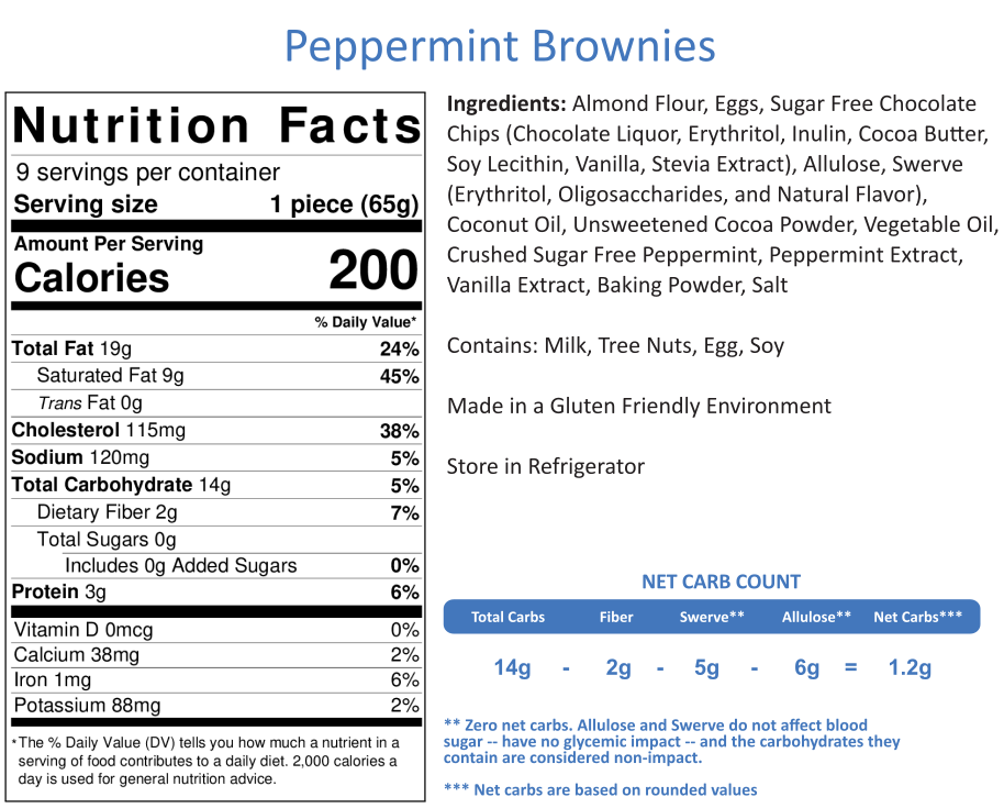 Dark Chocolate Peppermint Brownie -- 9 servings