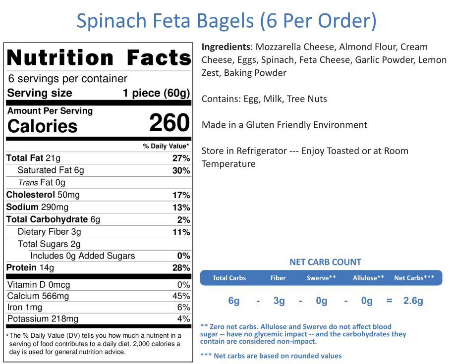 Spinach Feta Bagel (6 Per Order)