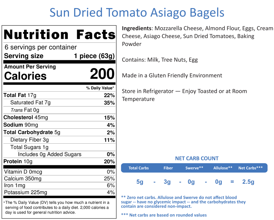 Sun Dried Tomato Asiago Bagels (6 per Order) -- NEW!
