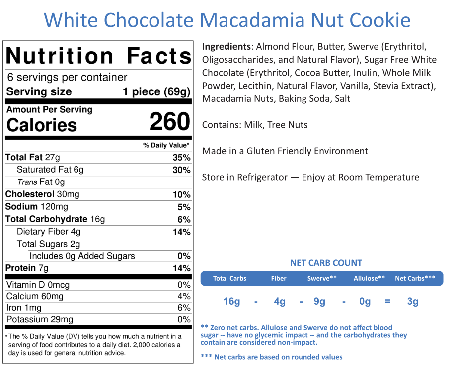 White Chocolate Chip Macadamia Nut Cookies (6 Per Order) --  ON SALE! BUY ONE GET ONE ON US MUST ADD 2nd TO ORDER